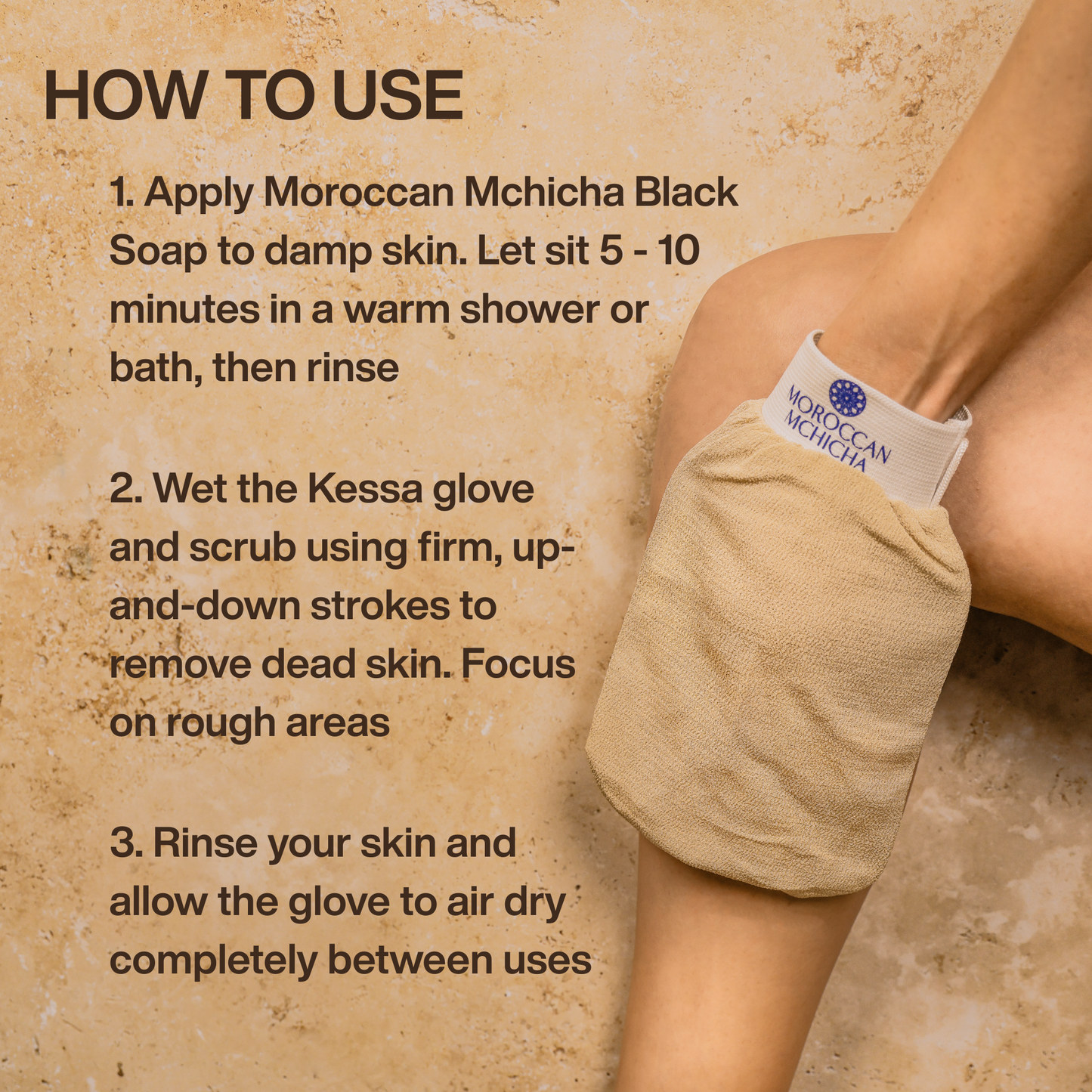 Kessa Exfoliating Glove for Shower, Dead Skin and Self Tan Remover for Body, Kessa Glove for Use with Moroccan Black Soap