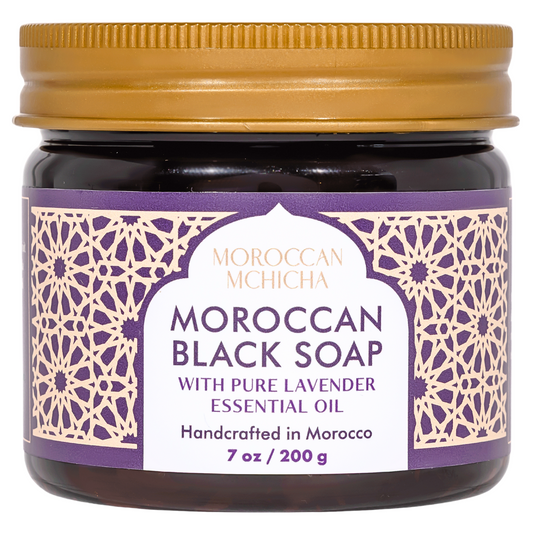 Moroccan Black Beldi Soap with Lavender, Moroccan Soap and Body Wash, Traditional Savon Noir for Bath (7 oz)