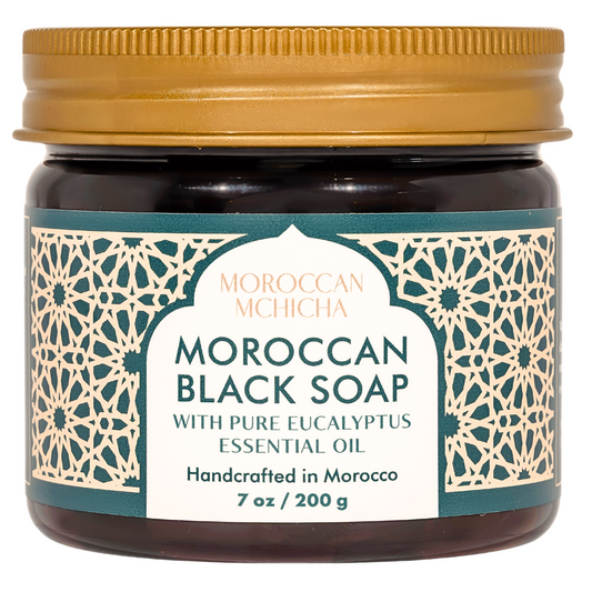 Moroccan Black Soap Hammam with Eucalyptus, Exfoliating Natural Black Beldi Soap, Moroccan Body Scrub, Traditional Savon Noir (7 oz)