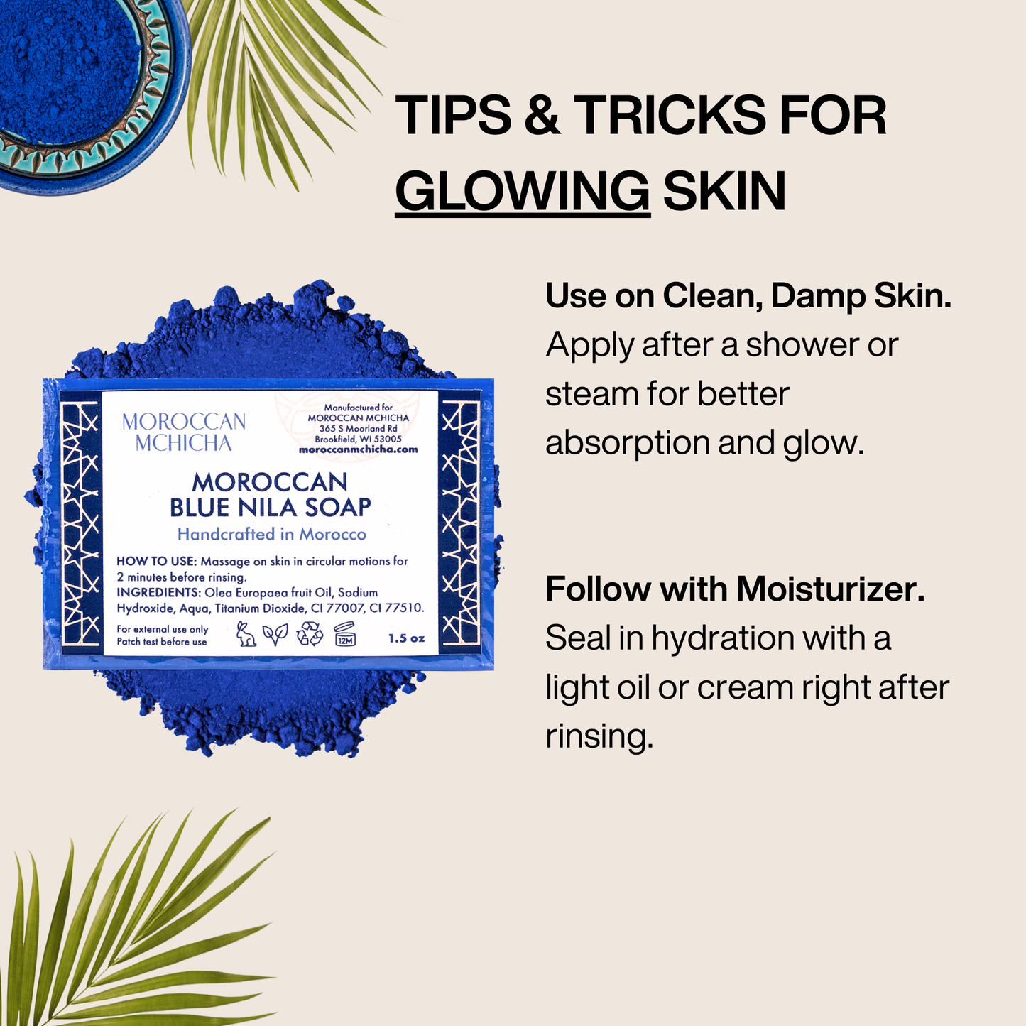 Moroccan Soap, Blue Nila Soap for Face and Body, Made from Nila Powder (Pack of 2)