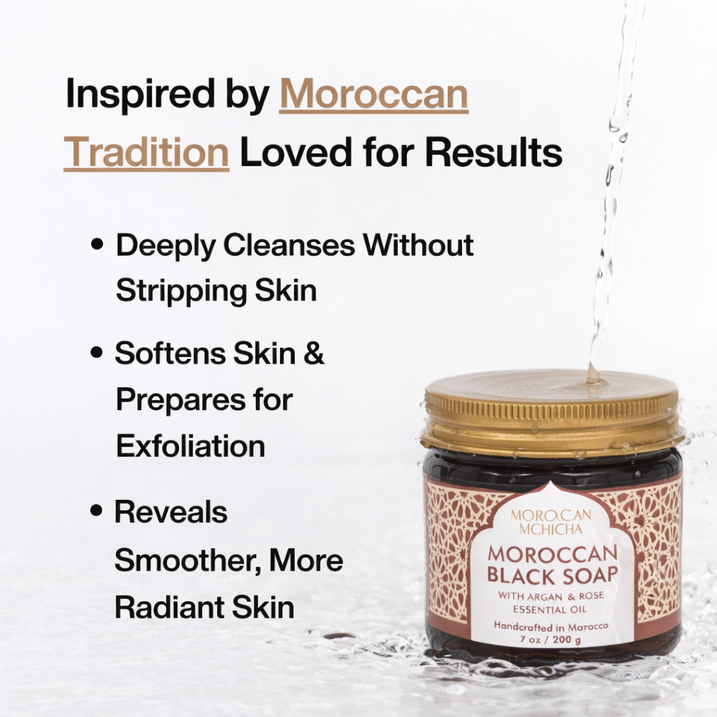 Moroccan Black Soap with Argan and Rose Oil, Hammam Exfoliating Natural Black Beldi Soap, Moroccan Body Scrub, Traditional Savon Noir (7 oz)