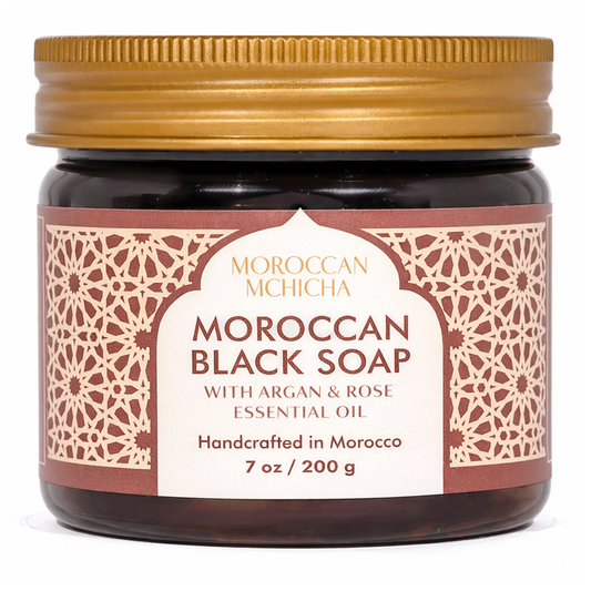 Moroccan Black Soap with Argan and Rose Oil, Hammam Exfoliating Natural Black Beldi Soap, Moroccan Body Scrub, Traditional Savon Noir (7 oz)