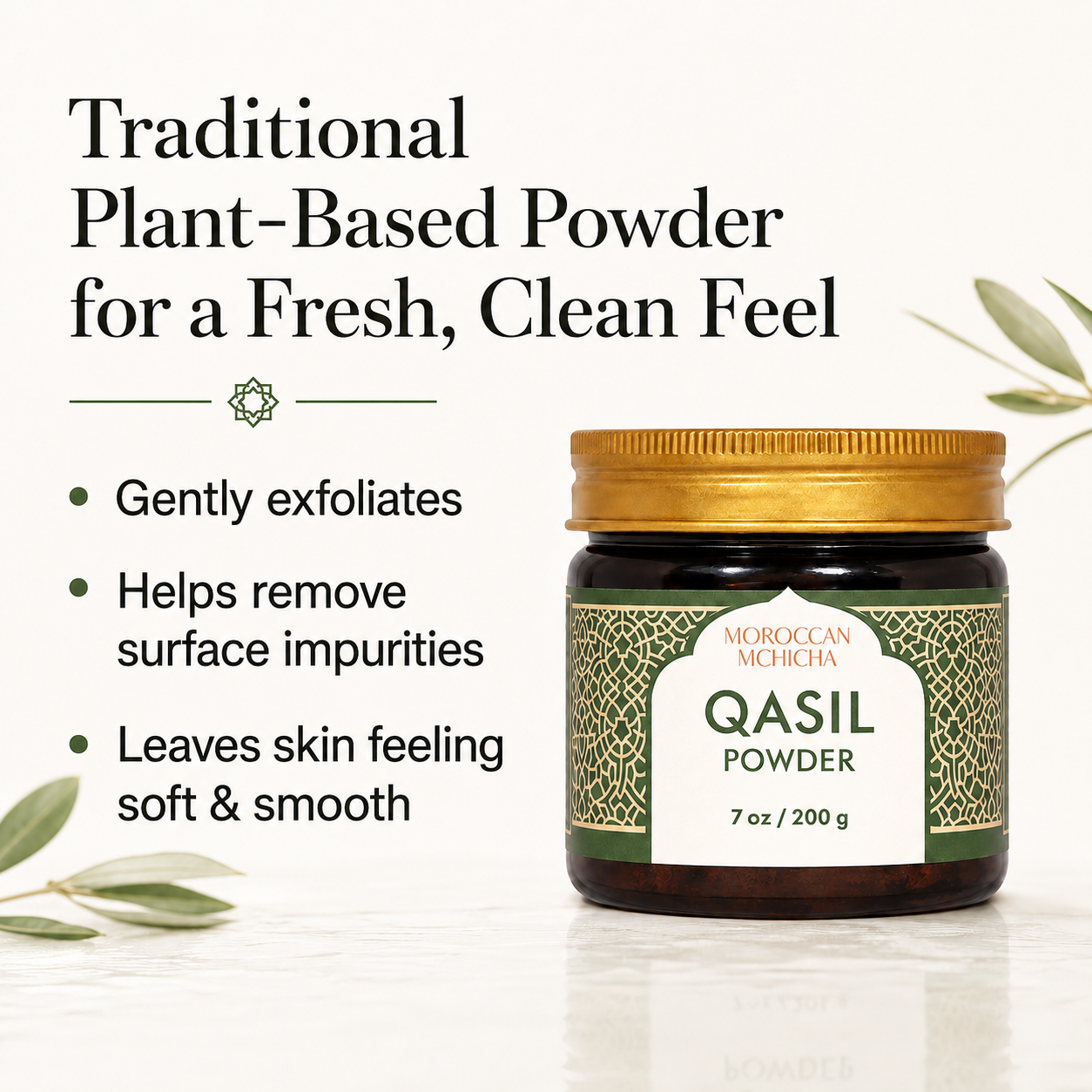 Qasil Powder, 7 oz / 200 g – 100% Pure Zizyphus Jujuba Leaf for Face, Body, Hair & Scalp Care – Plant-Based Beauty Mask Powder, Poudre de Qasil