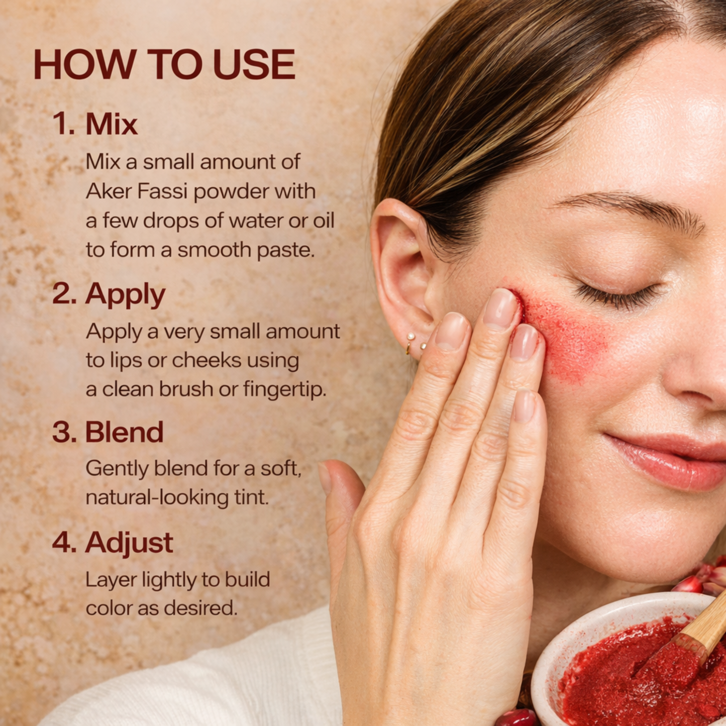 Aker Fassi Powder, 1 oz – Aker Fassi Lip Stain, Traditional Moroccan Tint for Cheeks & Lips