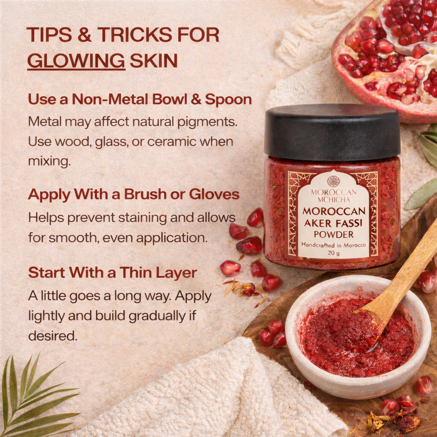 Aker Fassi Powder, 1 oz – Aker Fassi Lip Stain, Traditional Moroccan Tint for Cheeks & Lips